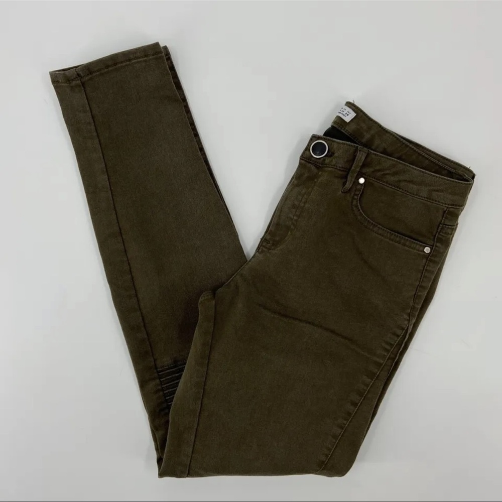 ✨Zara Basic Women's Z1975 Denim  Rouched Knees Jeans Green Stylish✨
